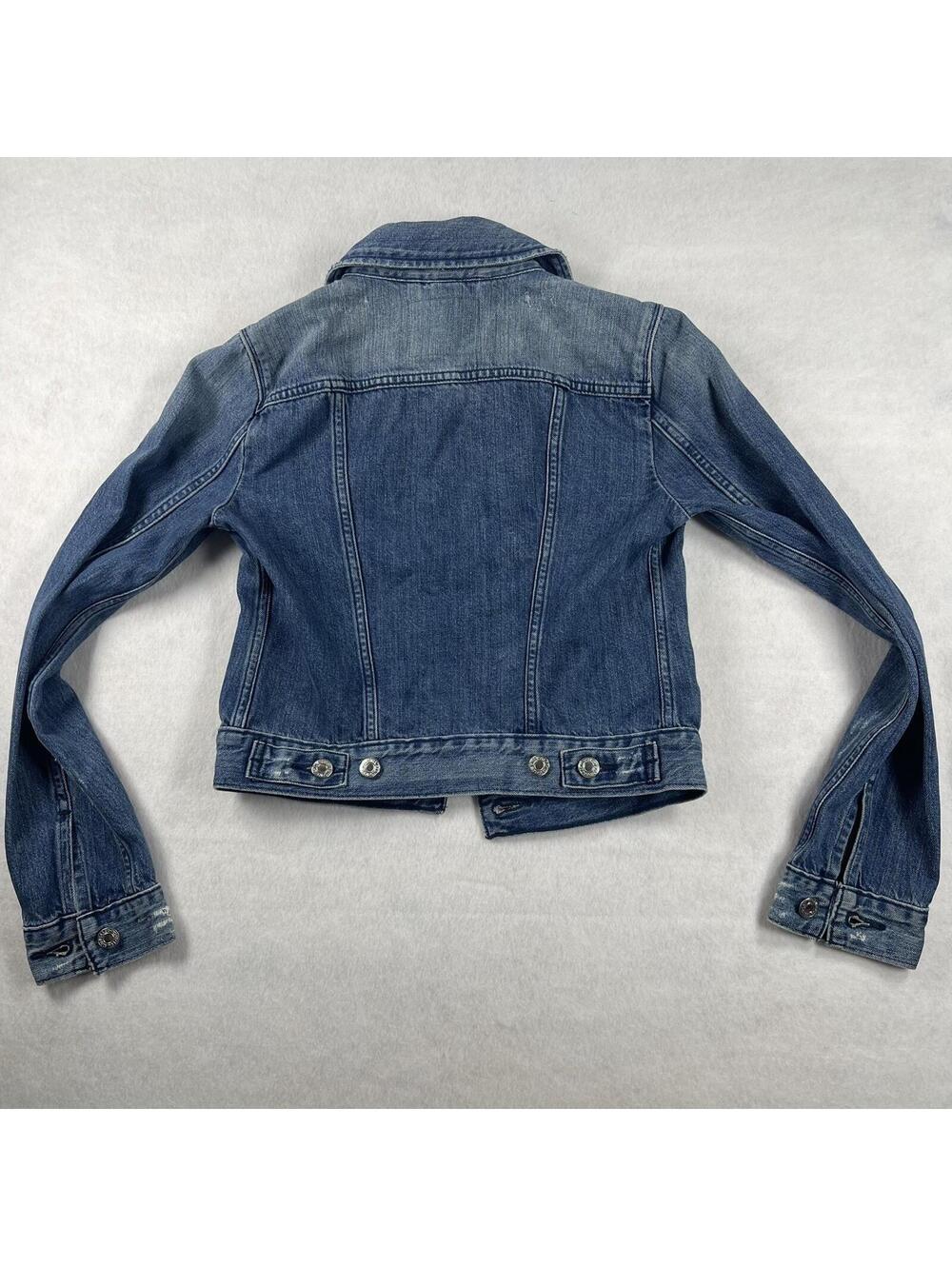 Levi Denim Blue Jean Trucker Jacket Women's XS Distressed - Flap Pockets - Picture 10 of 10